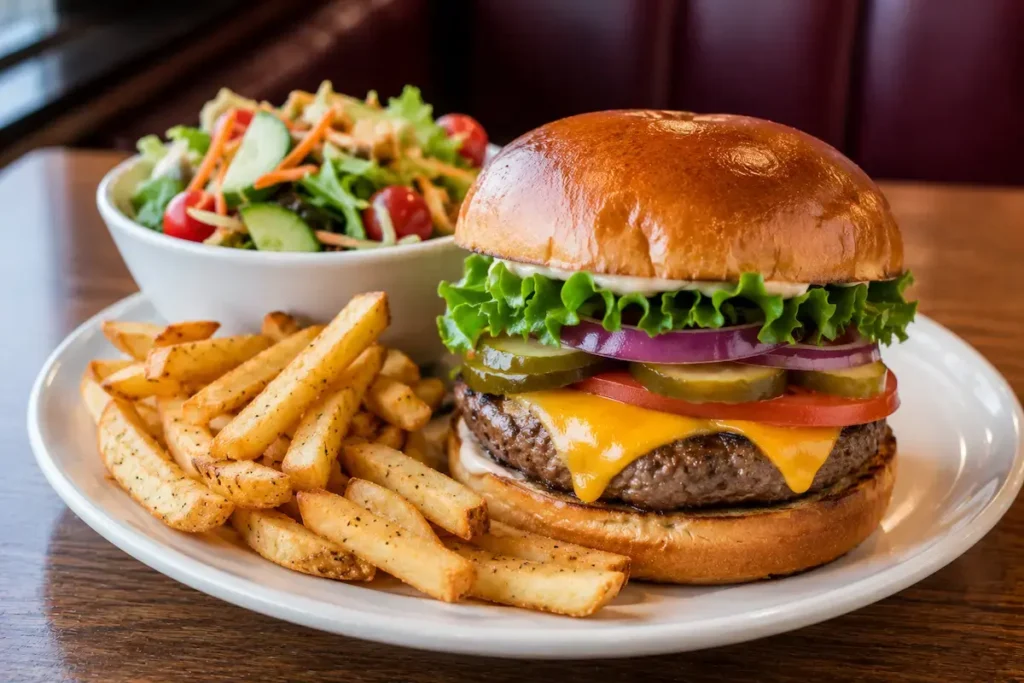 Denny's Burgers Nutrition – Calories, Protein & Nutrition Facts 1 Denny's burgers nutrition guide with cheeseburger fries and fresh vegetables