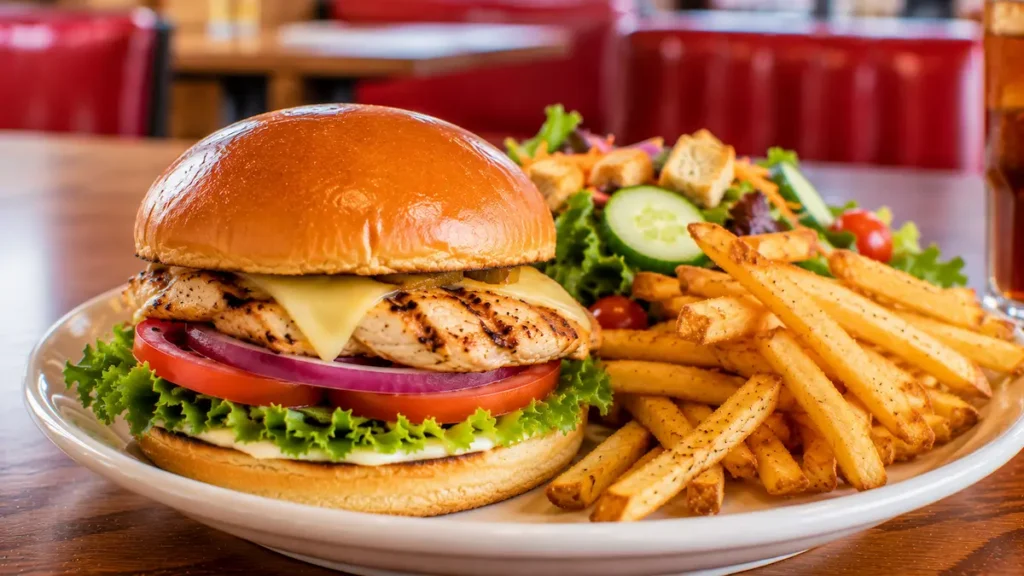 Denny's Lunch Menu with Prices (2026): Complete Guide to Lunch Favorites 7 Denny's chicken lunch sandwich with fries and salad