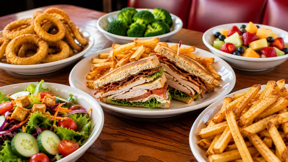 Denny's Lunch Menu with Prices (2026): Complete Guide to Lunch Favorites 6 Denny's lunch side dishes including fries, onion rings, salad and vegetables