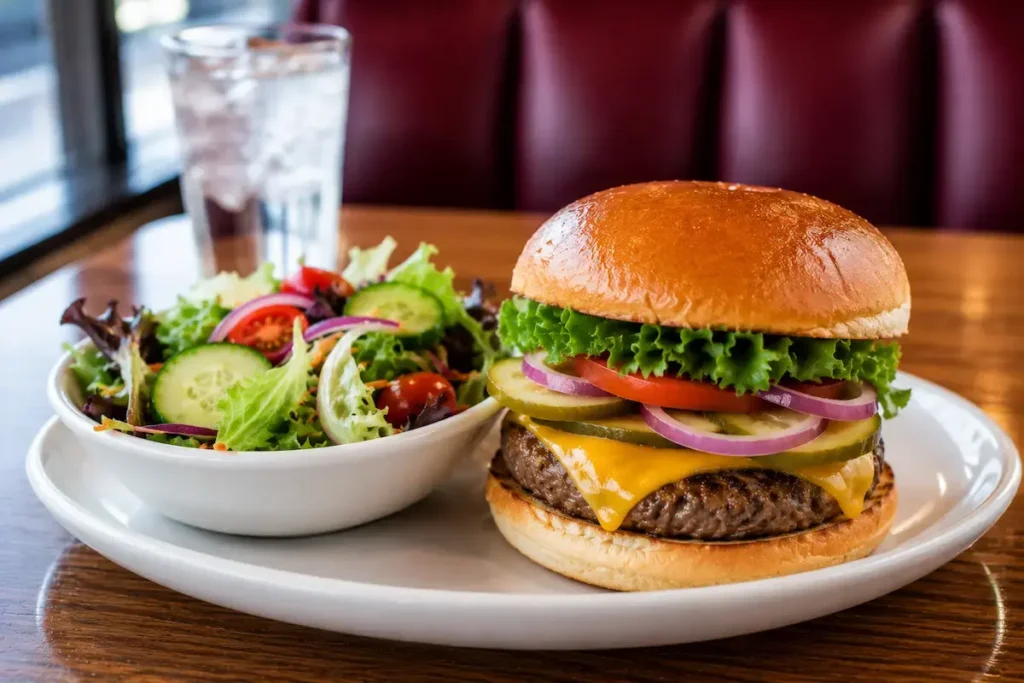 Denny's Burgers Nutrition – Calories, Protein & Nutrition Facts 2 Healthy Denny's burger with salad instead of fries