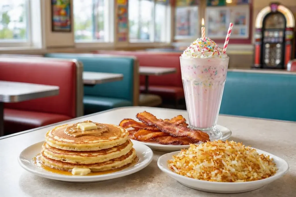 Denny's secret menu custom pancakes bacon and milkshake